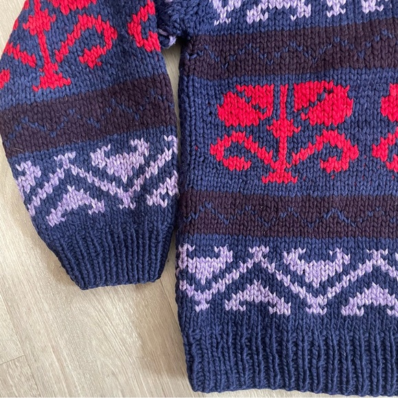 Pure Wool 1/4 Button Sweater, One Size, Warm, Fall, Outdoor, Knit, Blue, Red - Picture 2 of 8